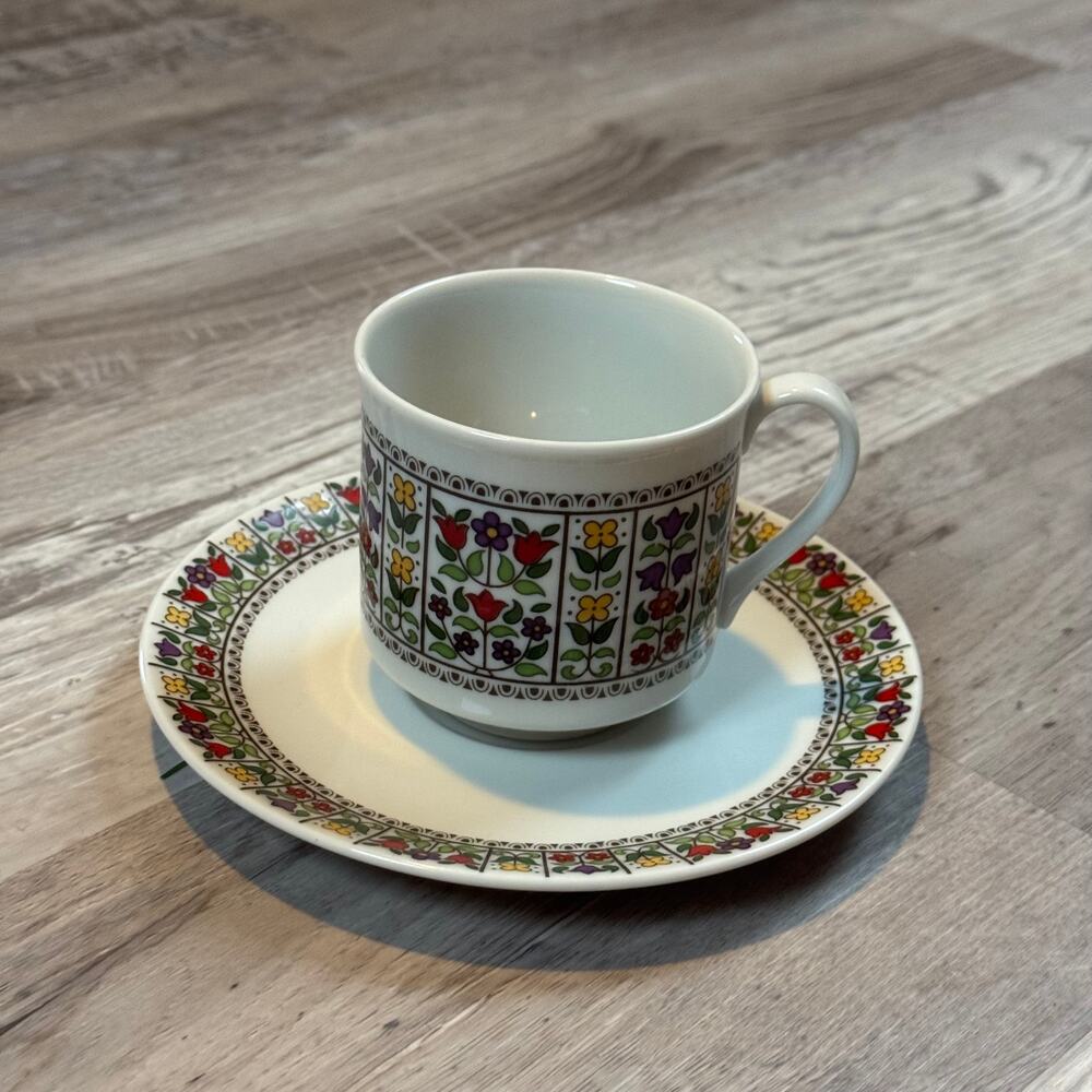 Royal Doulton Fireglow Floral Teacup Saucer Set Fine China Vintage